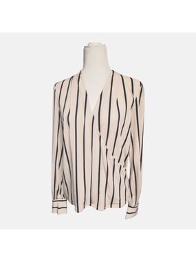Adrianna Papell Blush Pink and Black Wrap Blouse with Long Sleeves